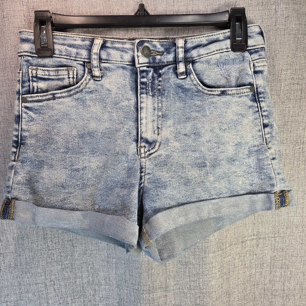 RSQ‎ Shorts Women 26 Blue Denim Stretch Grunge Stone Wash High Rise Rolled Cuff